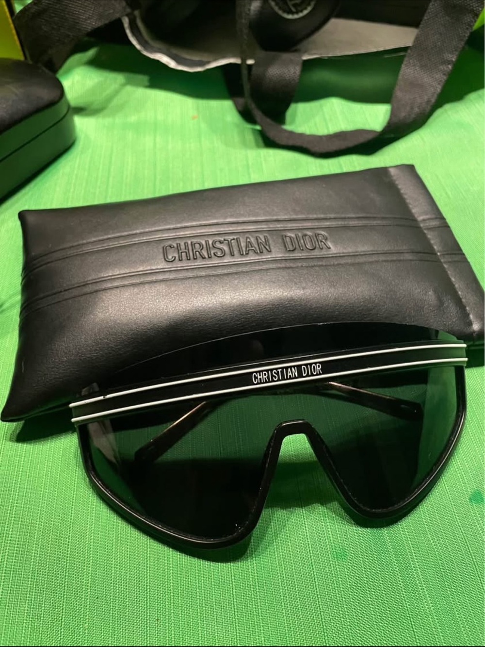 Dior Black Men’s Toiletry/Accessory Pouch with Black Shield Sunglasses